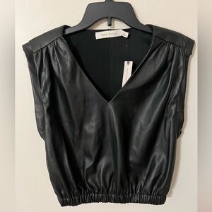 🔥 New Black Faux Leather V-Neck Top Anthropologie